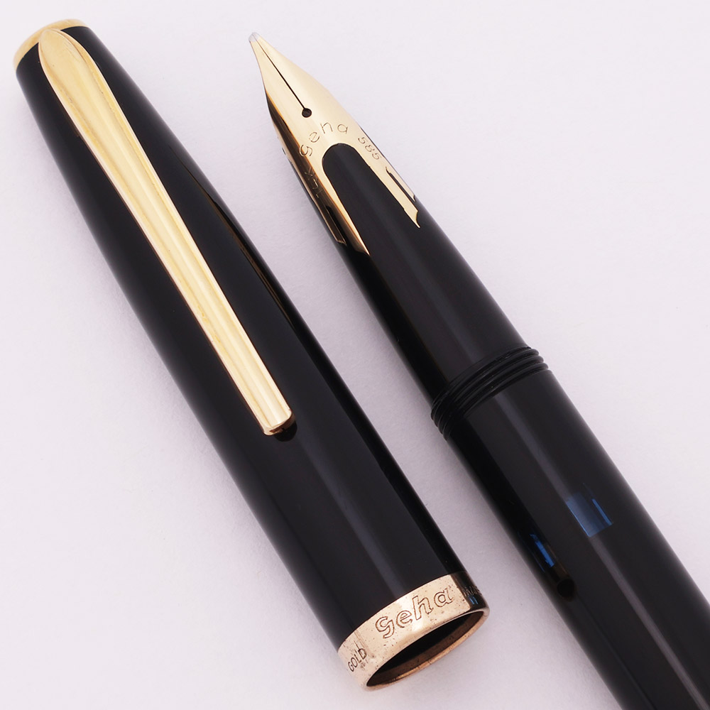 Geha　725　ゲーハ　万年筆　 Goldschwinge　ゴールドシュイナー Geha 725 Goldschwinge Fountain Pen - Black Plastic w GT, 14k Left